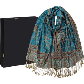 Hercicy Reversible Paisley Pashmina Rave Scarf for Women Soft Shawls and Wraps with Fringe for Evening Dress in Gift Box