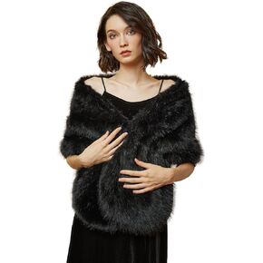 BEAUTELICATE Women Faux Fur Shawl Cover Up Stole Shrug Winter Bridal Wedding Wrap
