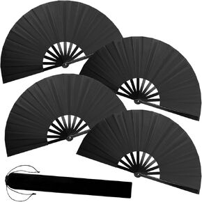 40 Pack White Paper Fans Set, Handheld Blank Folding Fans with Organza Bags and Cards, 8inch Bamboo Wedding Fans Bulk for Wedding Parties, DIY Decoration, Dancing Party