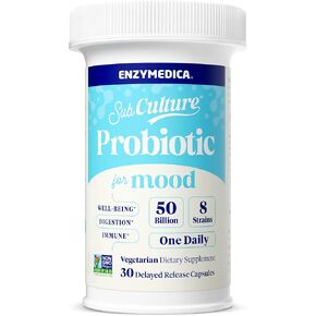 Enzymedica SubCulture Probiotics for Mood, Stress, & Sleep, 50 Billion CFU, Promotes Relaxation, Immune + Digestive Health & Regularity, 30 Count