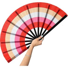 Rainbow Large Folding Fan-Hand Fan Popping Fans for Line Dancing Clacking Fans for Boots On The Ground Dance,Party,Outdoor,Decoration (Blue+Pink)