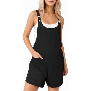 CLOZOZ Overalls for Women Summer Cotton Rompers Casual Adjustable Loose Jumpsuit Shorts Vacation Clothes Black,XXL