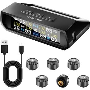 RV Tire Pressure Monitoring System -TPMS 2025 Upgrade Tire Pressure Monitor with 6 Sensors,Solar Charge & USB Type-C Color LCD Display, 0-9.9BAR/144PSI Range, 6 Alarm Modes for RV/Trailer/Truck IP68