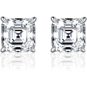 MSBlue® Asscher Cut Moissanite arring studs | البديل المذهل المذهل | D Color VVS1 Clarity | 925 sterling silver rhodium الانتهاء | للذكرى السنوية ، هدية ، النساء