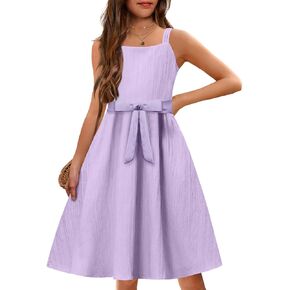 Arshiner Girls Cami Summer Sleeveless Bow Tie Casual Sundress with Pockets for 5-12 Y