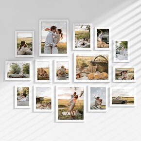 15 Pack Picture Frames Collage Wall Decor, Gallery Frame Set for Wall Mounting or Tabletop Display, Multi Sizes Including 3pcs 8x10, 6pcs 5x7, 6pcs 4x6, Oak