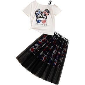 تنورة الفتاة تبرز قطعتين طباعة قميص قصير الأكمام in Kuwait