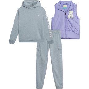 AEROPOSTALE Girls' Legging Set - 3 Piece Long Sleeve Shirt, Cargo Puffer Vest, and Flare Leggings with Applique Patches 4-12