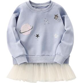 Velius Toddler Girls Long Sleeve Cotton Crew Neck Pullover Sweatshirt with Tutu Varts Outwear غير الرسمية للأطفال 2-7 سنوات