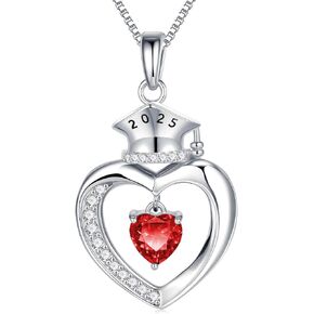 هدايا التخرج من عام 2025 ، S925 Sterling Silver Heart Heart Captusty Cap Cap Class of 2025 High School College Gift of the