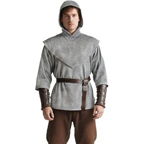 HOMELEX Medieval Faux Chain Mail Armor Knight Templar Tunic Halloween Costume Renaissance Shirt Men
