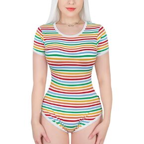 Littleforbig Cotton Romper Onesie Pajamas Bodysuit - أساسية مخططة قوس قزح