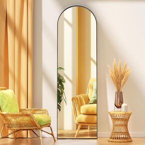 Hasipu 53" x 12" Arched Full Length Mirror Wall Mounted Hanging or Leaning, Aluminum Frame Tempered Glass Rectangle Mirror, for Bedroom Living Room Cloakroom, Black
