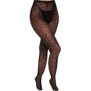 WDIRARA Women's Leopard Fishnet Tights High Waisted Mesh Sheer Stockings Pantyhose