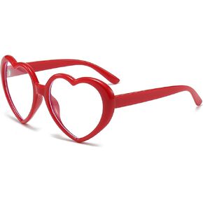 Non-prescription Glasses for Women Heart Shaped Frame Clear Lens Eyeglasses Fashion Frame Glasses (Red)