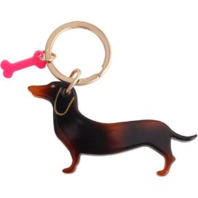 Acetate Dachshund Dog Keychain with Pink Bone, 1 Piece