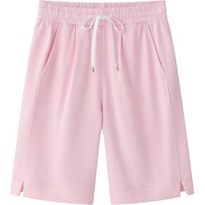 Vcansion Women's Casual Cotton Elastic Waist Drawstring Bermuda Shorts with Pockets