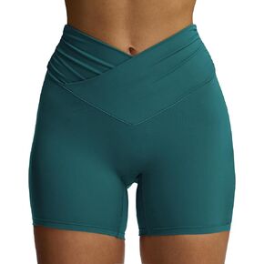 Aoxjox Venus Workout Biker Shorts for Women Cross-Waist Tummy Control High Waisted Hidden Scrunch Yoga Short 5"/6"/7"