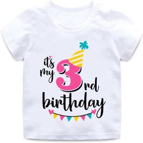 3th Birthday Shirt for Girls, 3th Birthday Dress for Girls, 3th Birthday T Shirt for Girls 3 Year Old Birthday Gift for Girls 3th Birthday Outfit Decoration Banner Birthday Clothes for Girls White
