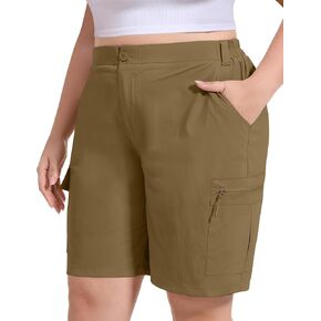 FOREYOND Women's Plus Size Golf Shorts Quick Dry 9'' Hiking Cargo Shorts Athletic Casual Summer Bermuda with Pockets