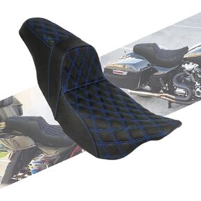 One-Piece Seat Driver & Passenger Seat 2-Up Fit For Harley Touring Road King FLHR Road Glide FLTR Street Glide FLHX Electra Glide Ultra Limited FLHT 2009-2023 (Black Stitching)