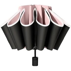 Pink Automatic Umbrella – One-Touch Open/Close, 8-Rib Windproof, Double-Sided Waterproof, Durable Fiberglass Construction