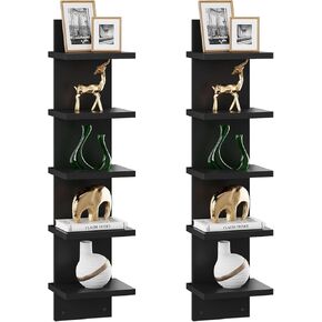 IBUYKE 5 Tier Wall Shelf Unit,Black Vertical Shelf,Floating Storage Wall Shelf,Decorative Wall Mount Vertical Shelving for Home, Bedroom,Living Room,Office Decor WBC009B