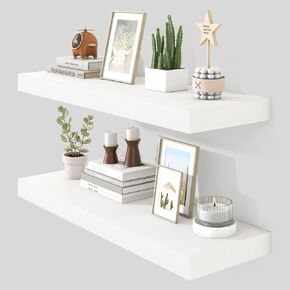 36 Inch Floating Shelves Set of 2-10.3 Inch Deep,White Wall Shelves for Storage & Decor- Heavy Duty with Invisible Brackets - Perfect for Living Room,Bathroom,Bedroom,Kitchen,Home Office