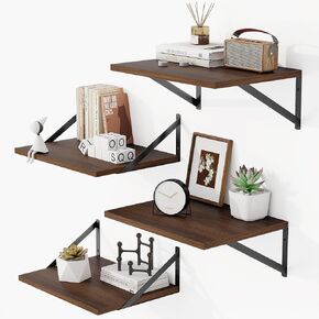 12 Inch Deep Floating Shelves for Wall, 16W x 12D Wide White Floating Shelves Heavy Duty Wall Mounted Shelves, Wood Wall Shelves for Living Room Bedroom Bathroom Kitchen- Set of 4