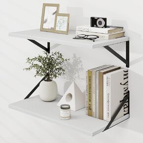 Deep Floating Shelves for Wall, White Wood Wall Mounted Shelves, Large Floating Shelf 12 * 16 inch Set of 2 for Bookshelf Living Room Bedroom Home Office Bathroom, Gold
