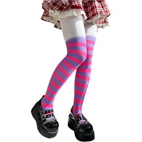 Floerns Women's Striped Print High Thigh Sock Over Knee Thin Tights Long Socking