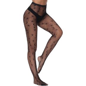 Women Sexy Tights,Fishnet Stockings Patterned Tights,Thigh-High Black Socks, Lace Leggings Pantyhose, Moon tights and star tights