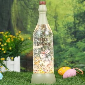 Easter Decorations for The Home, Lighted Bunny Snow Globe Lantern, Spring Bunny Eggs Decor Easter Gift for Wine Lovers, 6H Timer, Battery & USB Operated