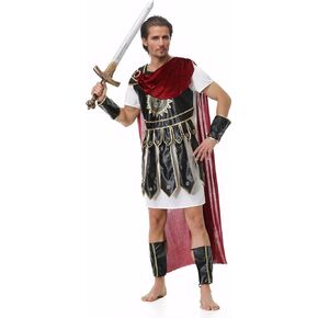 Men's Roman Gladiator Costume Warrior Soldier Cosplay with Cape for Adult Halloween Medieval Renaissance Party
