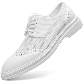 FOTN Mens Hollowed Mesh Brogue Formal Oxford Shoes Casual Lightweight Wingtip Business Dress Work Derby Shoes (White,8.5)