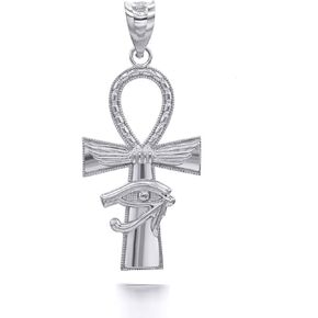 Textured 14K Yellow, White, or Rose Gold Ankh Cross Eye of horus Faith Evil Eye Pendant- Choice of Metal Color