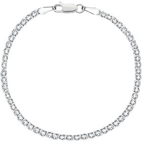 Savlano 925 Sterling Silver 2MM Bismark Chain Mesh Link Anklet for Women Comes in 9"-10" inches with Gift Box - Made in Italy