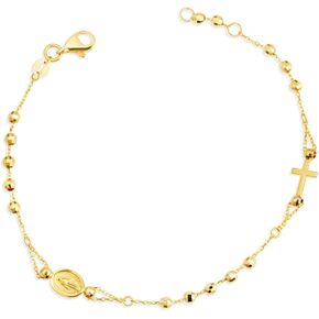14K الذهب الصفراء الصليب الديني Mother My Medallion Bead Bead Bracelet 7 "