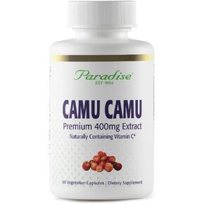 Paradise Herbs Organic Camu Camu with Nature's C, Gluten Free, Non-GMO, Vegan, 400 mg, 60 Capsules