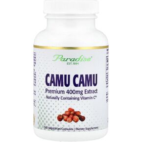 Paradise Herbs Organic Camu Camu with Nature's C, Gluten Free, Non-GMO, Vegan, 400 mg, 60 Capsules in Kuwait