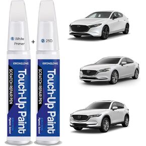 25D Snowflake White Pearl Mica Touchup Paint Compatible with Mazda, 2-in-1 Scratch Repair Pen Exact Color Match, Car Scratch Repair Pen