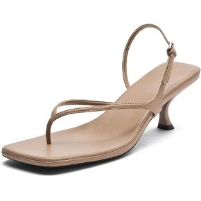 DADAWEN Women's kitten Heels Thong Sandals Square Open Toe Flip Flop Heels Buckle Sexy Fashion Summer Dressy Wedding Party Pumps Heeled Sandals