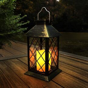 Lavish Home Solar Powered Lantern- Hanging or Tabletop Water Resistant LED Pillar Candle Lamp for Indoors or Outdoors-Classic Home and Garden Décor