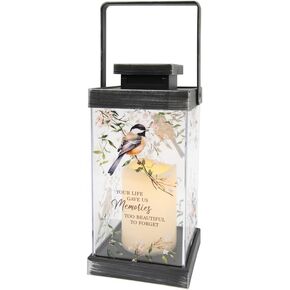 The Bridge Collection Decorative LED Memorial Lantern - Your Life Gave Us Memories Inspirational Lantern with Chickadee Bird Design - Perfect Sympathy or Remembrance Gift