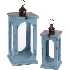 Boston International Lantern/Candle Holder Decorative Lanterns for Home, Tabletops, Mantels, Patios, Set of 2, Rattan Wrapped with Glass Hurricane Holders
