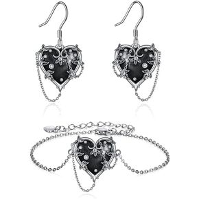 Gothic Jewelry Sets for Women Emo Jewelry 925 Sterling Silver Emo Goth Halloween Gifts for Women Earrings and Bracelets