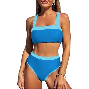 ZAFUL Bikini Sets for Women High Waisted Color Block Sporty High Cut Two Piece Swimsuit Bathing Suit