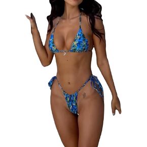 Y2k Bikini Sets for Women Tie Up Swimwear Top High Waist Triangle Bottoms Bathing Suit