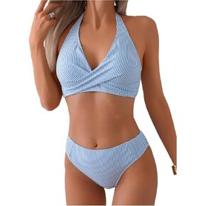 Verdusa Women's 2 قطعة مخططة البيكيني مجموعة الصليب ثونغ الاستحمام
