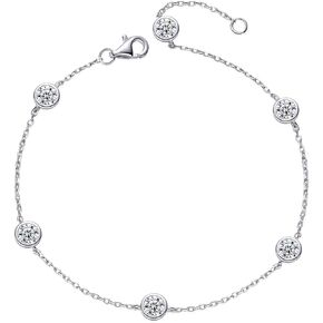 Moissanite Bracelet for Women, 1.6CT Sterling Silver Women Bracelets, Dainty Link Bracelet Plated 18K White Gold, Fine Jewelry Anniversary Birthday Gifts for Her Wife Girlfriend Mom